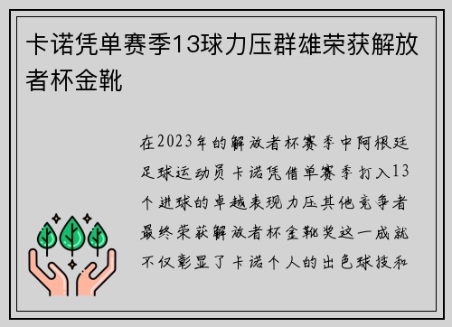 卡诺凭单赛季13球力压群雄荣获解放者杯金靴